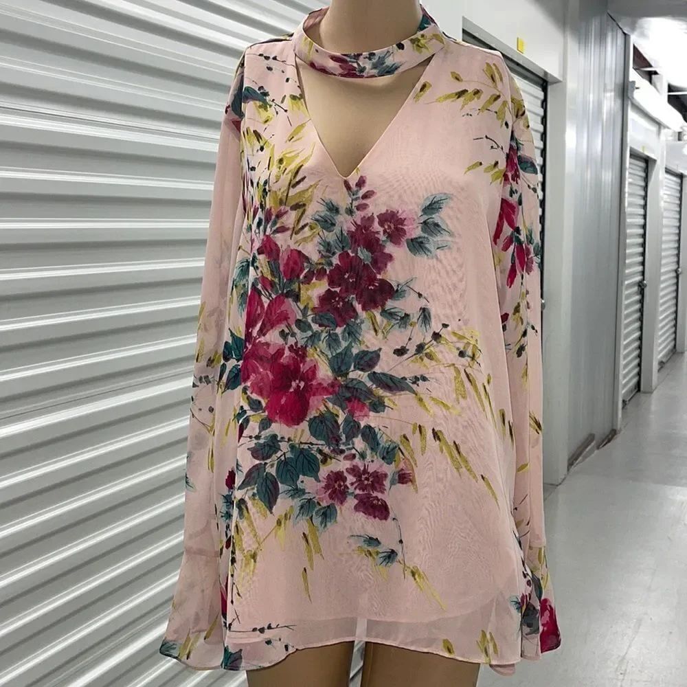 #7 Zac & Rachel Tops | Zac & Rachel Chiffon Floral Blouse | Color: Green/Pink
